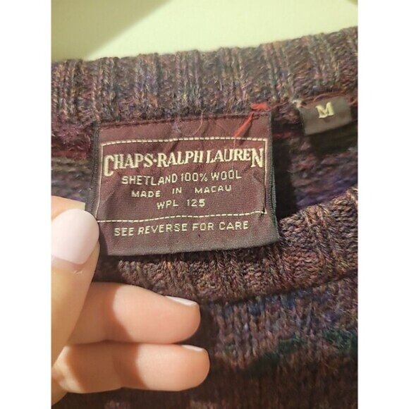 Vintage Ralph Lauren Chaps Men's M Sweater 100% Shetland Wool Grandpa Fisherman - Picture 3 of 6